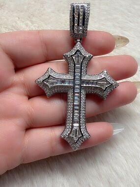 Silver color cross pendant 3.5in long